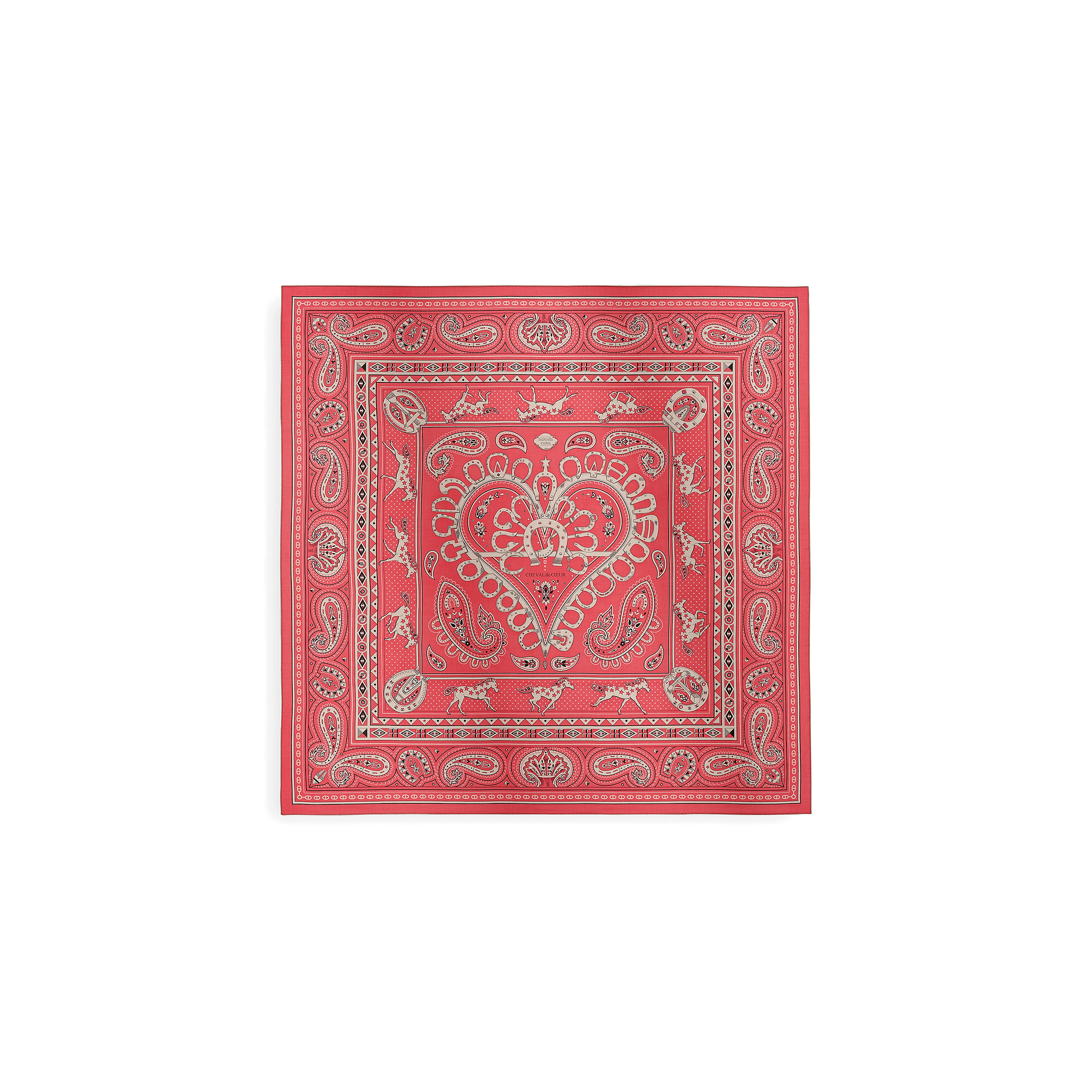 HERMES CHEVAL DE COEUR BANDANA SHAWL 140 H244259S 05 HERMES CHEVAL DE COEUR BANDANA SHAWL 140 H244259S 05